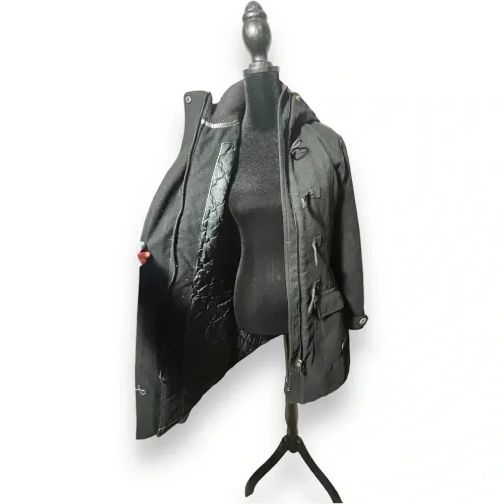 Merrell Women’s Opti-Warm Toggle Closure Black Sm Hooded Mid Length Duffel Coat - Picture 4 of 16